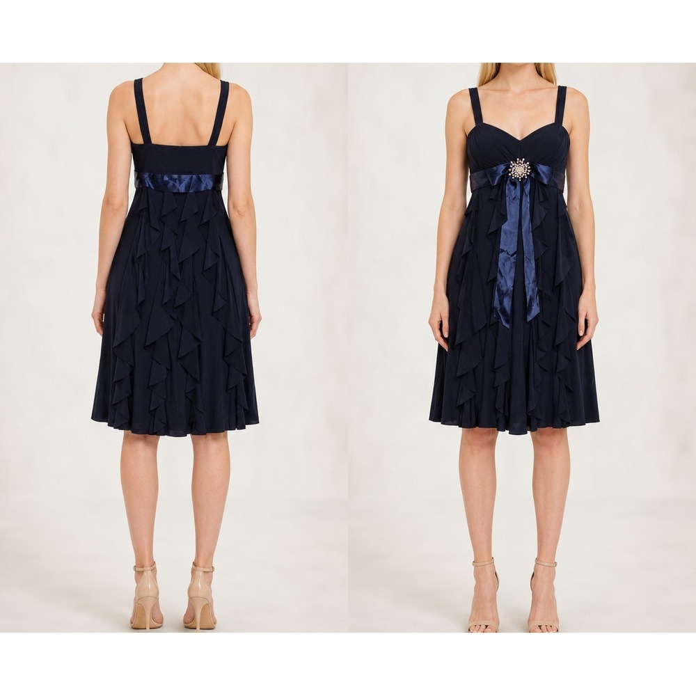 Betsy & Adam Hollywood Glam HOCO Chiffon Ribbon Ruffle‎ Dress Elegant *Size 0